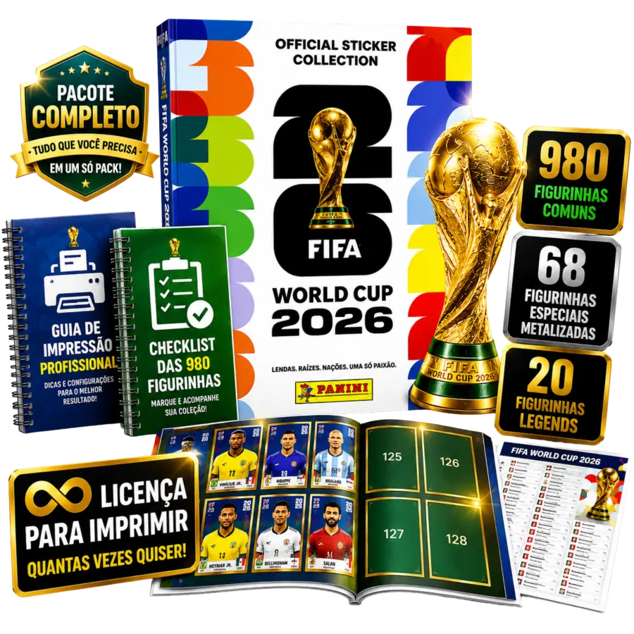 Álbum Copa 2026 + Figurinhas para imprimir - Pacote Completo